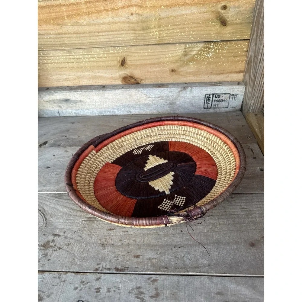 Tribal African Botswana Boho Hand Woven Wall Hanging Art Basket Tray Raffia‎